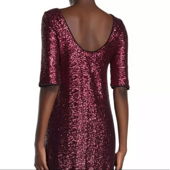 Betsey Johnson Sequin Shift Dress Cocktail Holiday Cranberry Burgundy Wine NWT - Picture 4 of 5